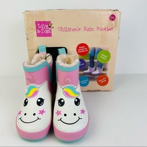 Lily and Dan Children’s Fur Lined Pink Unicorn Rain Boots Toddler’s Size 7/8